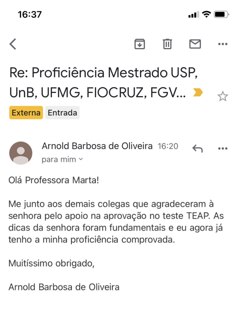 Depoimento de Arnold sobre o Método TEAP, por e-mail