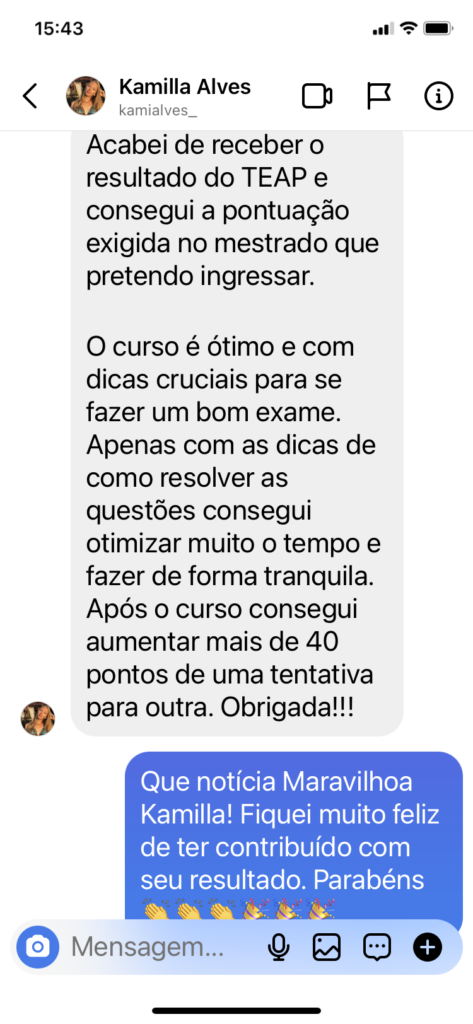 Depoimento de aluno do curso TEAP