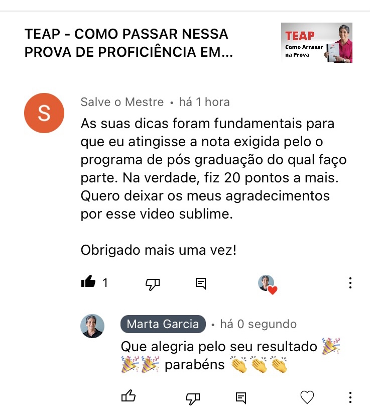 Depoimento de aluno do curso TEAP